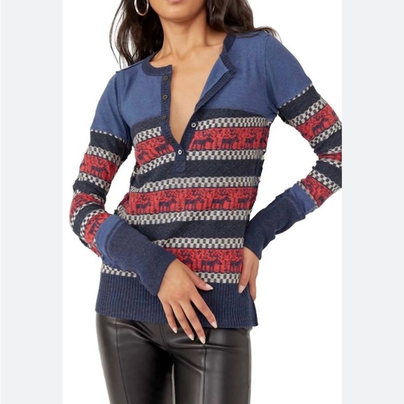 Free People We The Free To the Woods Knit Holiday Christmas Top NWT - Picture 1 of 14